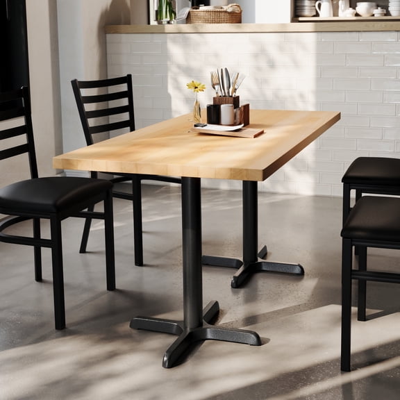 Flash Furniture 30" x 60" Solid Wood Commercial Indoor Tabletop in Natural with 22" x 22" Dining Height Rust-Resistant Black Cast Iron X-Base