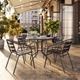 thumbnail image 1 of Flash Furniture 31.5'' Round Glass Top Metal Table with 4 Bronze Aluminum Slat Stack Chairs, 1 of 13