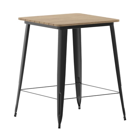 Flash Furniture 31.5” Square All-Weather Adjustable Poly Resin & Steel Patio Bar Table, Brown/Black