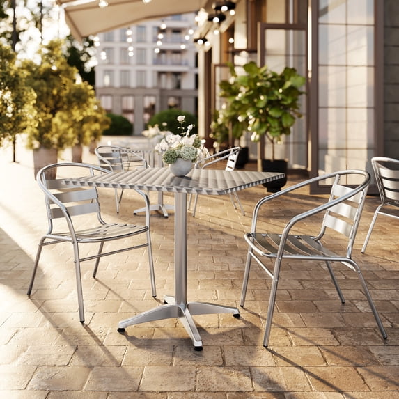 Flash Furniture 31.5'' Square Aluminum Indoor-Outdoor Table Set with 2 Slat Back Chairs