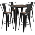 thumbnail image 1 of Flash Furniture 31.5" Square Black Metal Bar Table Set with Wood Top and 4 Stools, 1 of 2