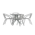 thumbnail image 1 of Flash Furniture 31.5'' Square Glass Top Metal Table with 4 Silver Aluminum Slat Stack Chairs, 1 of 2