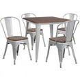 thumbnail image 1 of Flash Furniture 31.5" Square Silver Metal Table Set with Wood Top and 4 Stack Chairs, 1 of 2