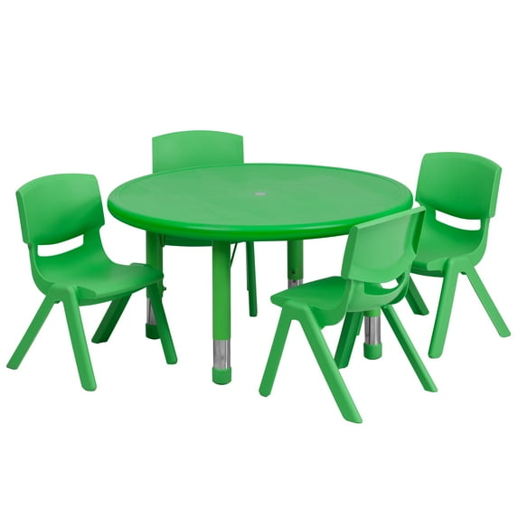 Flash Furniture 33'' Round Green Plastic Height Adjustable Activity Table Set with 4 Chairs