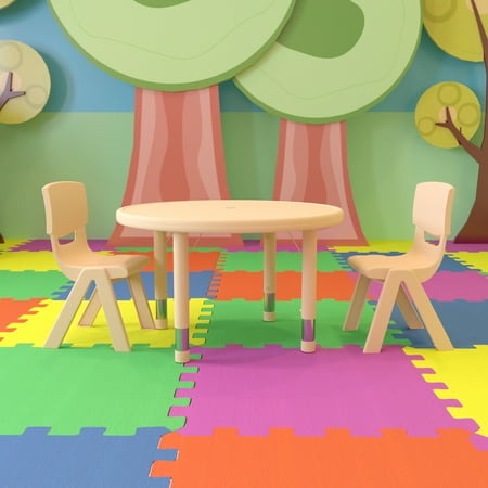 Flash Furniture 33" Round Natural Plastic Height Adjustable Activity Table Set with 2 Chairs