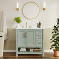 thumbnail image 1 of Flash Furniture 36" Bathroom Vanity with Sink, Cabinet with Gold Hardware, Soft Close Doors, Open Shelf & 3 Drawers, Carrara Marble Finish Counter, Sage/White, 1 of 11