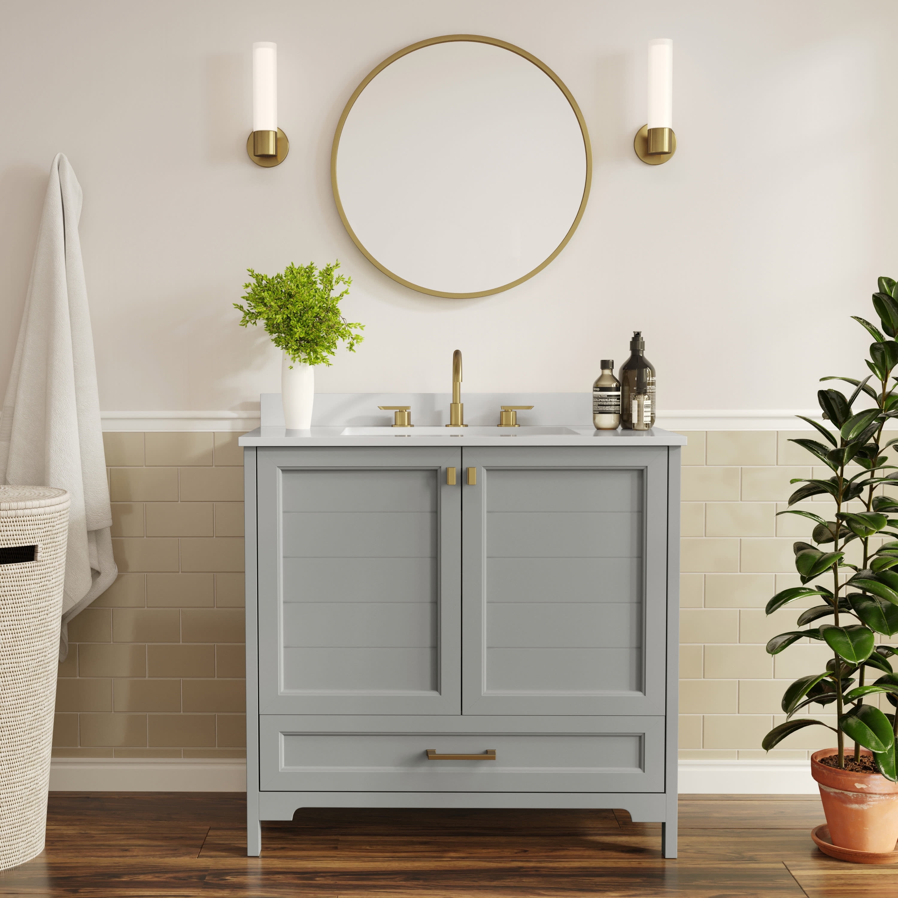 Flash Furniture Haven 36" Bathroom Vanity with Sink and Storage Cabinet Gray/Gold (FSBN436KDGYHGD)