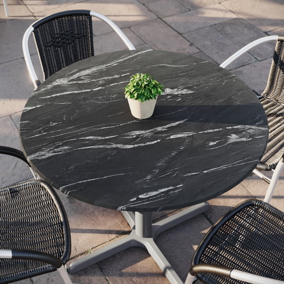 Flash Furniture 36" Round Black Faux Marble Indoor Outdoor HPL Wrapped Tabletop, Seamless Edge, Scratch & Stain Resistant, Commercial Grade