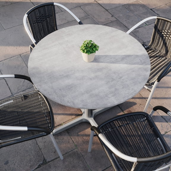 Flash Furniture 36" Round Gray Faux Concrete Indoor Outdoor TopGuard HPL Wrapped Tabletop, Seamless Edge, Scratch & Stain Resistant, Commercial Grade