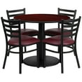 thumbnail image 1 of Flash Furniture 36'' Round Mahogany Laminate Table Set with Round Base and 4 Ladder Back Metal Chairs - Burgundy Vinyl Seat, 1 of 3