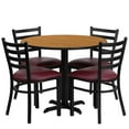 thumbnail image 1 of Flash Furniture 36'' Round Natural Laminate Table Set with X-Base and 4 Ladder Back Metal Chairs - Burgundy Vinyl Seat, 1 of 4