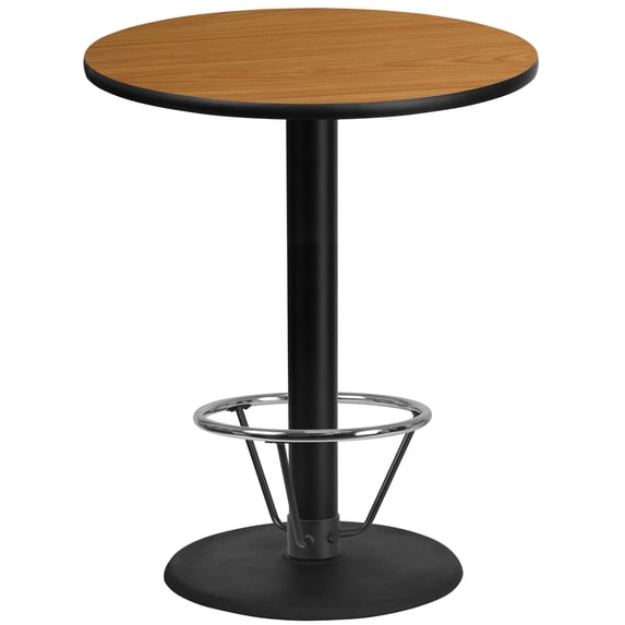Flash Furniture 36'' Round Natural Laminate Table Top with 24'' Round Bar Height Table Base and Foot Ring