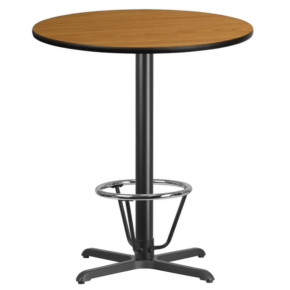 Flash Furniture 36'' Round Natural Laminate Table Top with 30'' x 30'' Bar Height Table Base and Foot Ring
