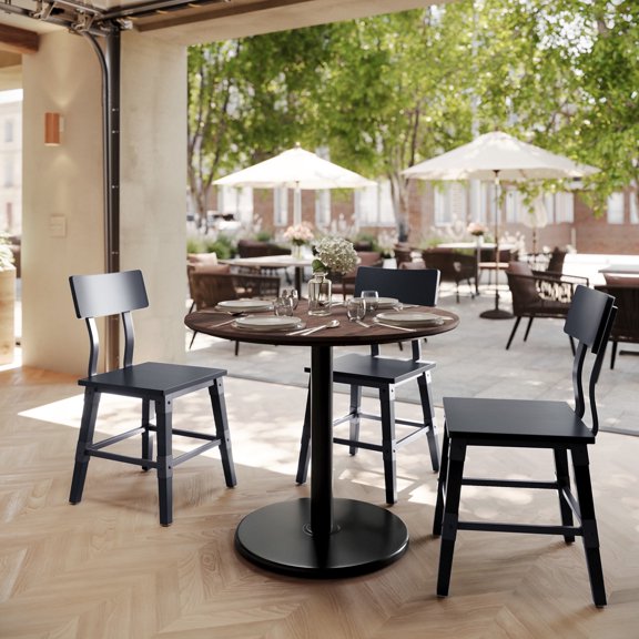 Flash Furniture 36" Round Tabletop with TopGuard HPL Technology in Dark Brown with 24" Black Round Table Height Base