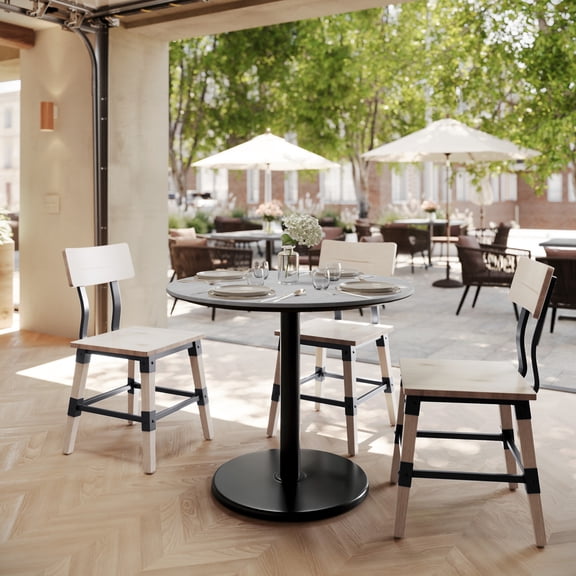 Flash Furniture 36" Round Tabletop with TopGuard HPL Technology in Gray Faux Concrete with 24" Black Round Table Height Base