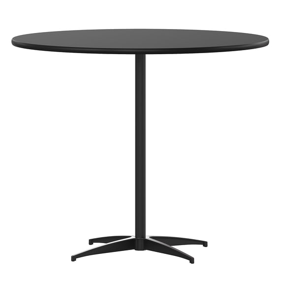 Flash Furniture 36'' Round Wood Cocktail Table with 30'' and 42'' Columns, Black