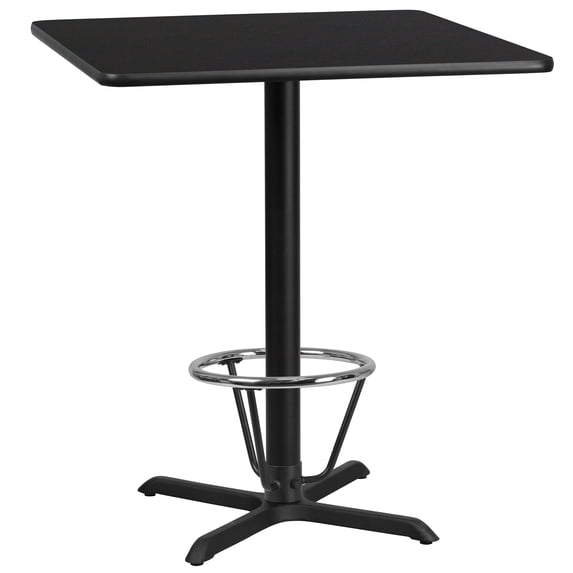 Flash Furniture 36'' Square Black Laminate Table Top with 30'' x 30'' Bar Height Table Base and Foot Ring