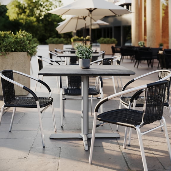 Flash Furniture 36" Square Indoor Outdoor Tabletop in Gray Faux Concrete with TopGuard HPL Technology and 30" x 30" Silver Cast Iron X Table Base