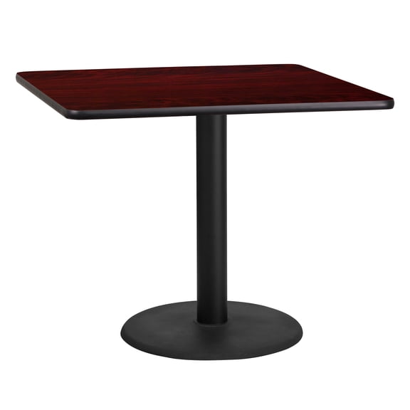 Flash Furniture 36'' Square Mahogany Laminate Table Top with 24'' Round Table Height Base