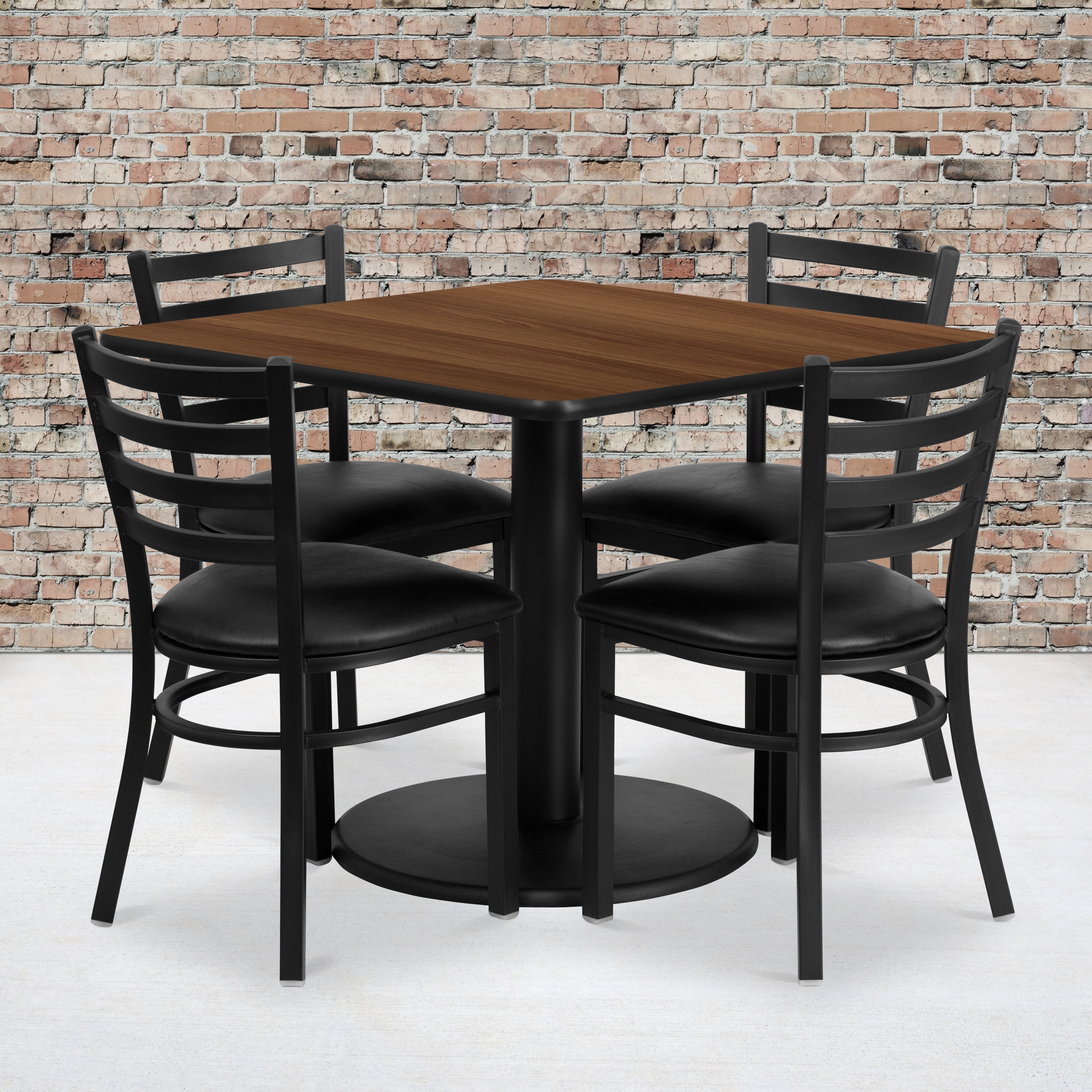 36'' Square Laminate Table Set with 4 Grid Back Metal Barstools