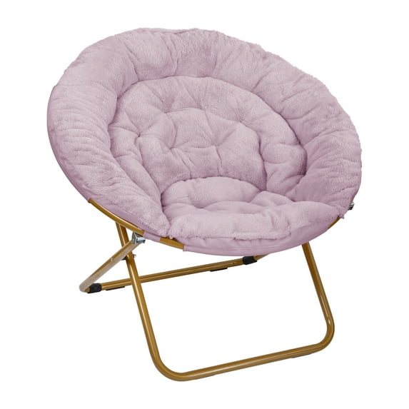 Flash Furniture 38" Oversize Portable Faux Fur Folding Saucer Moon Chair for Dorm and Bedroom, Dusty Purple Faux Fur/Soft Gold Frame