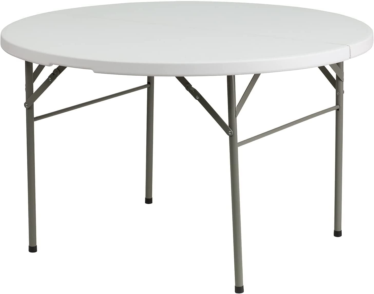 Granite White 4-Foot Round Plastic Folding Table with Gray Legs