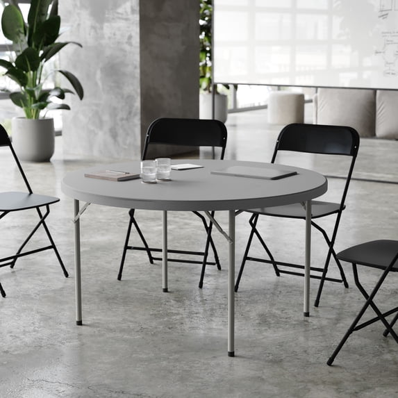 Flash Furniture 4-Foot Round Granite Dark Gray Plastic Folding Table