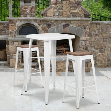 Flash Furniture 4 Pack 30" High Backless White Metal Barstool with Square Wood Seat