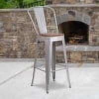 Flash Furniture 4 Pack 30" High Silver Metal Barstool with Back and Wood Seat
