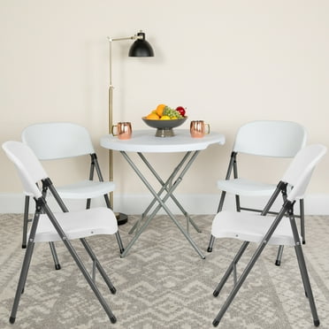 Flash Furniture 4 Pack 330 lb. Capacity Granite White Plastic Folding Chair with Charcoal Frame