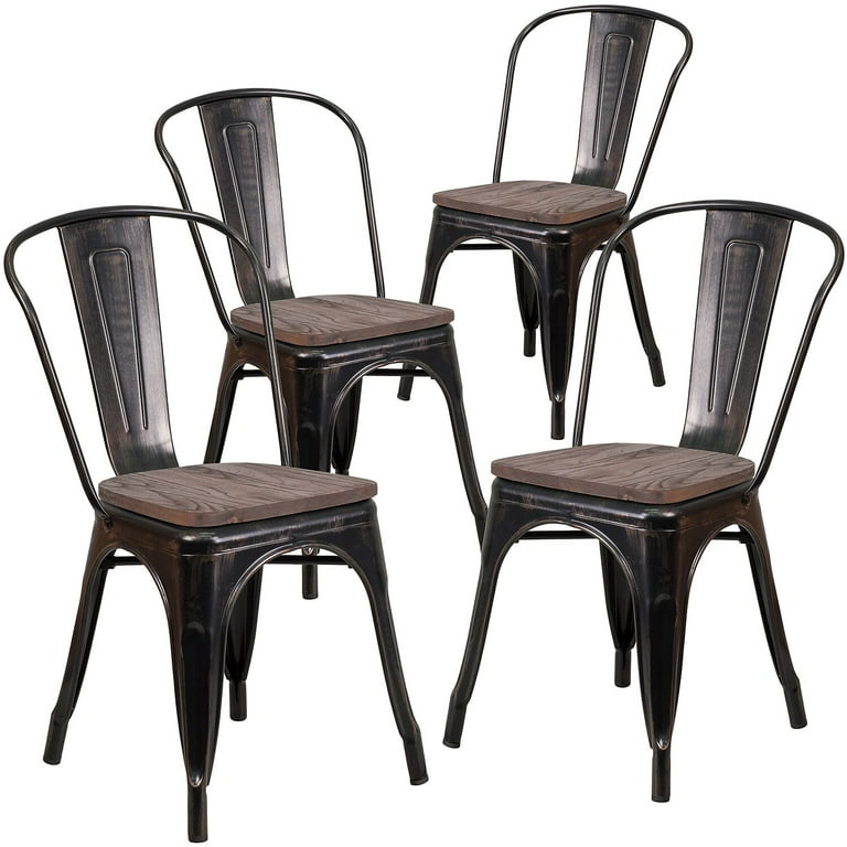 Flash Furniture Pack Black-Antique Gold Metal Stackable Chair