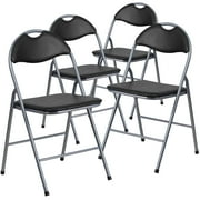 Flash Furniture Hercules Series Adult Metal Folding Chairs with Carrying Handle, Set of 4, Black