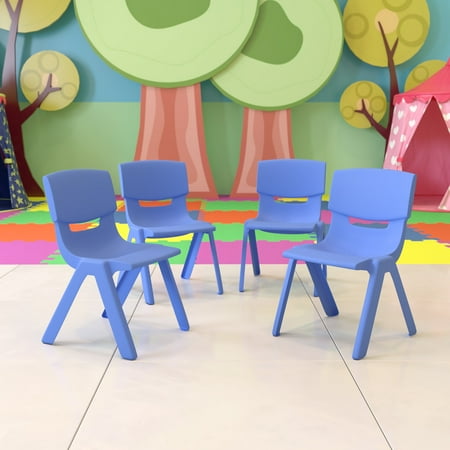 Flash Furniture 4 Pack Blue Plastic Stackable School Chair with 12'' Seat Height