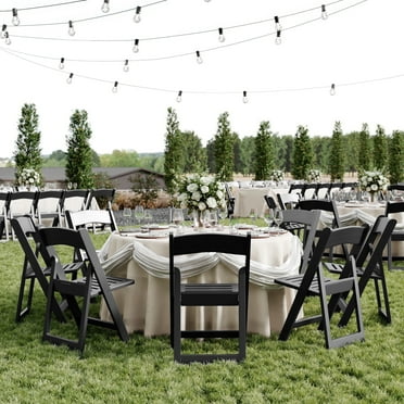 Flash Furniture 4 Pack Commercial Black Indoor/Outdoor Lightweight Wood Look Resin Folding Event Chair with Slatted Seat