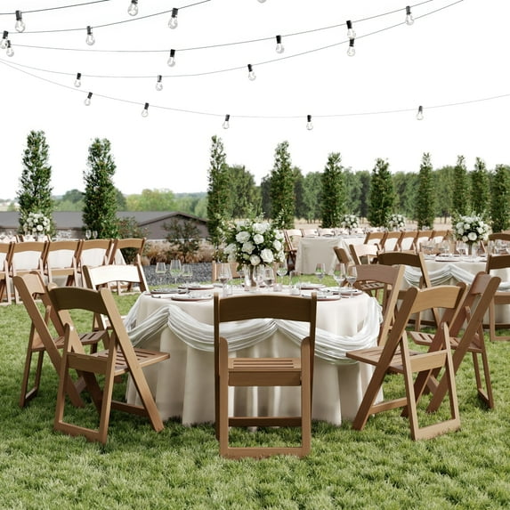 Flash Furniture 4 Pack Commercial Chestnut Indoor/Outdoor Lightweight Wood Look Resin Folding Event Chair with Slatted Seat