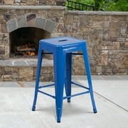 Flash Furniture 4 Pack Commercial Grade 24" High Backless Blue Metal Indoor-Outdoor Counter Height Stool with Square Seat