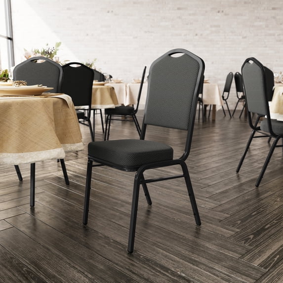 Flash Furniture 4 Pack Crown Back Stacking Banquet Chair in Black Dot Patterned Fabric - Black Frame