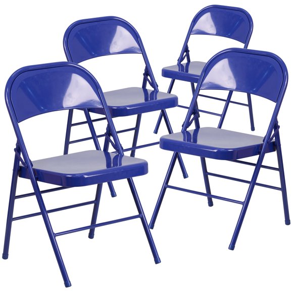 Flash Furniture 4 Pack HERCULES COLORBURST Series Cobalt Blue Triple Braced & Double Hinged Metal Folding Chair