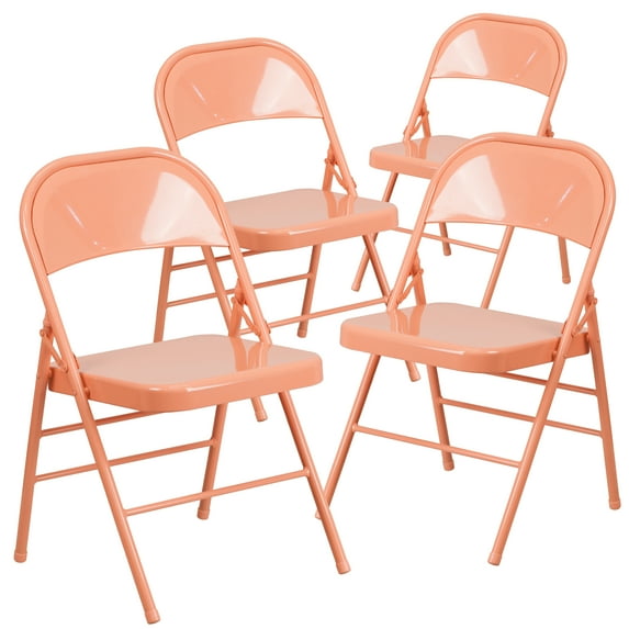 Flash Furniture 4 Pack HERCULES COLORBURST Series Sedona Coral Triple Braced & Double Hinged Metal Folding Chair
