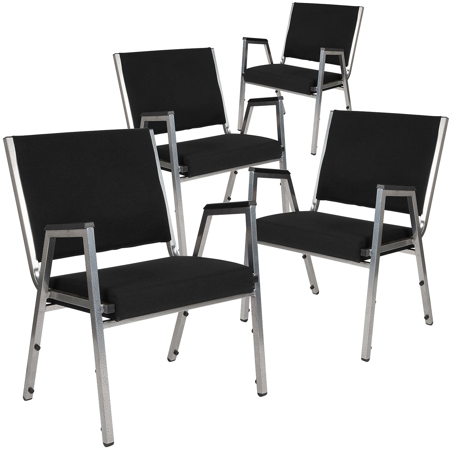 Silvervein Metal Frame Black Fabric Stacking Arm Chair