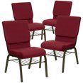 thumbnail image 1 of Flash Furniture 4 Pack HERCULES Series 18.5''W Church Chair in Burgundy Fabric with Book Rack - Gold Vein Frame, 1 of 11