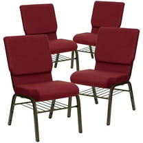 Flash Furniture 4 Pack HERCULES Series 18.5''W Church Chair in Burgundy Fabric with Book Rack - Gold Vein Frame