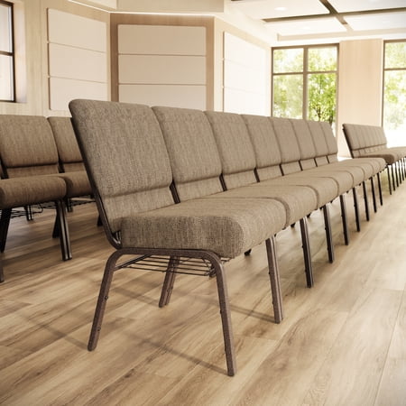 Flash Furniture 4 Pack 21''W Church Chair in Beige Fabric with Book Rack - Copper Vein Frame