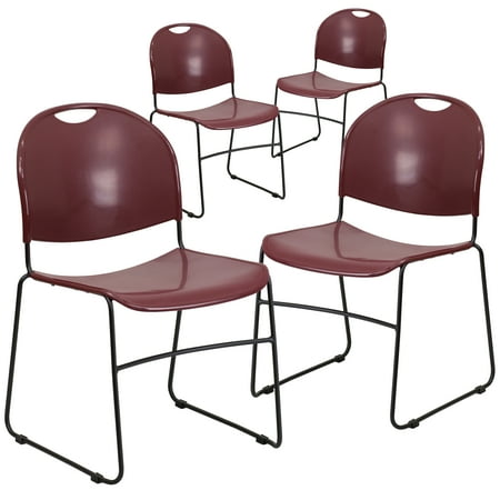 Flash Furniture 4 Pack HERCULES Series 880 lb. Capacity Burgundy Ultra-Compact Stack Chair with Black Powder Coated Frame