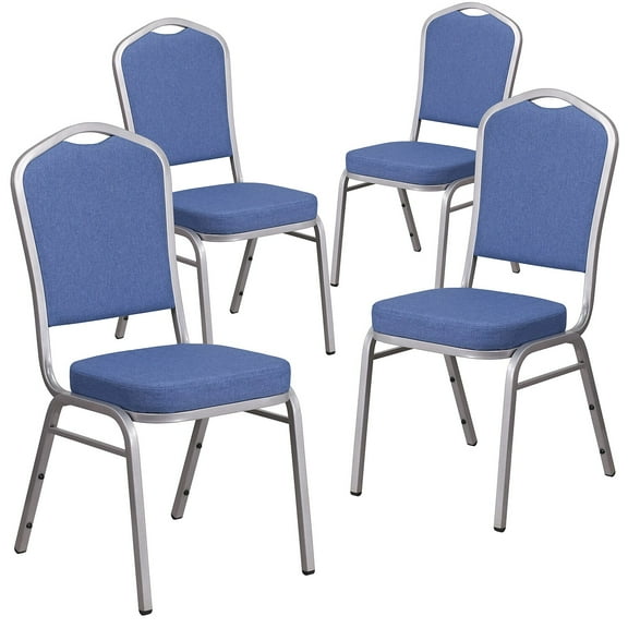 Flash Furniture 4 Pack HERCULES Series Crown Back Stacking Banquet Chair in Blue Fabric - Silver Frame