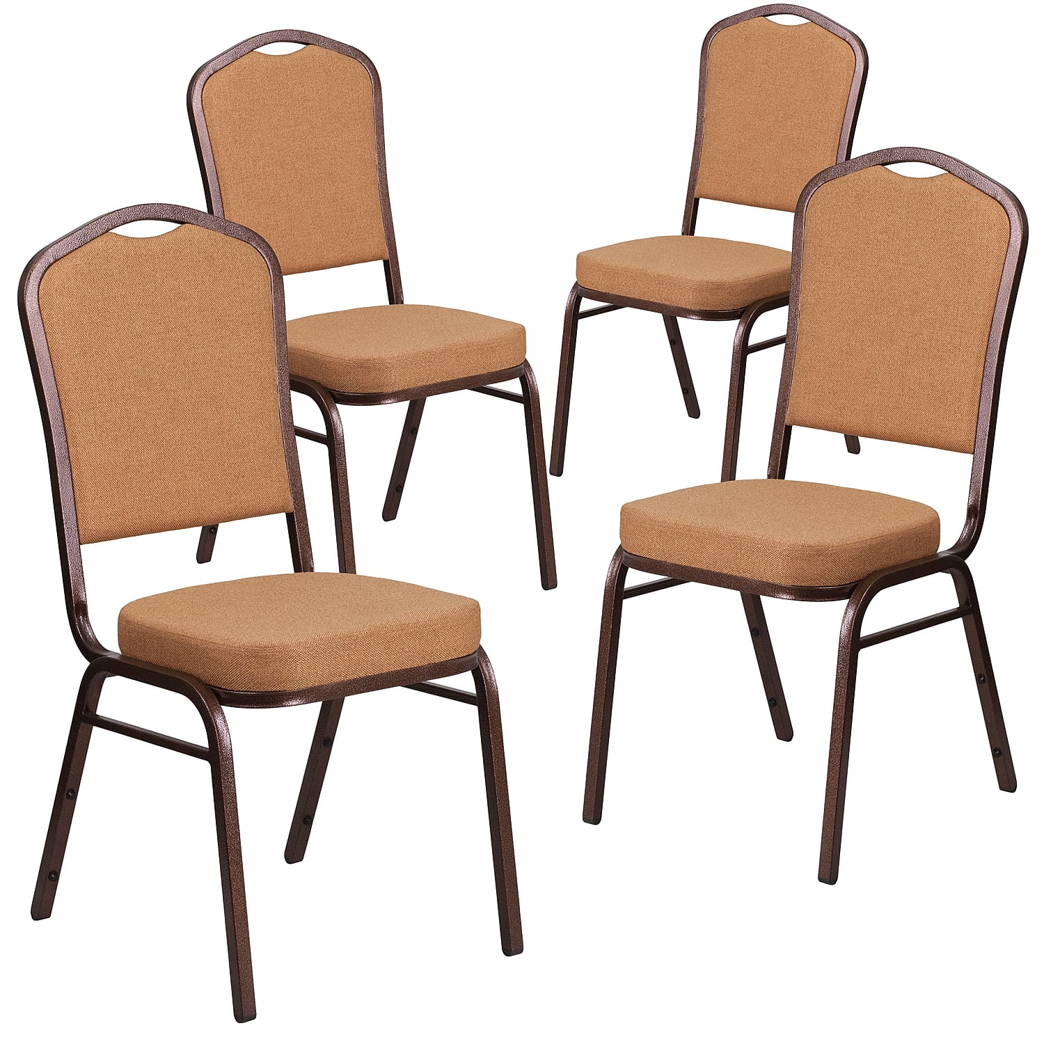 Flash Furniture 4 Pack HERCULES Series Crown Back Stacking Banquet Chair in Brown Fabric - Copper Vein Frame