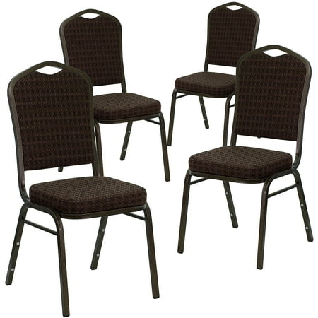 Flash Furniture 4 Pack HERCULES Series Crown Back Stacking Banquet Chair in Brown Patterned Fabric - Gold Vein Frame