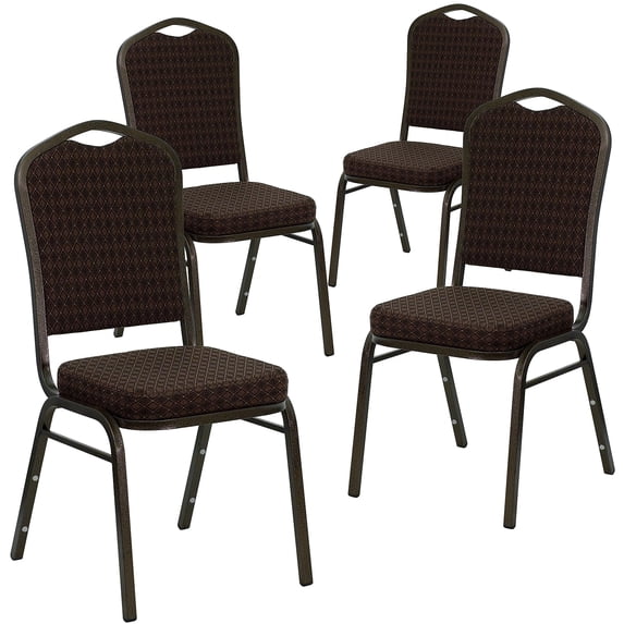 Flash Furniture 4 Pack HERCULES Series Crown Back Stacking Banquet Chair in Brown Patterned Fabric - Gold Vein Frame