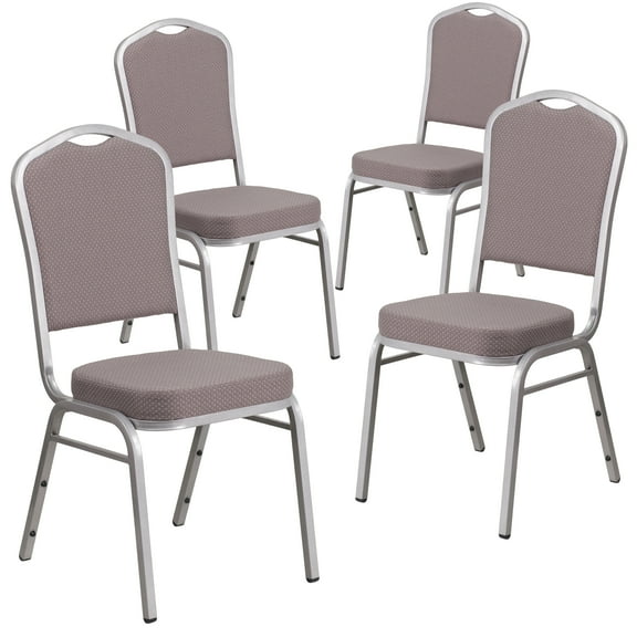 Flash Furniture 4 Pack HERCULES Series Crown Back Stacking Banquet Chair in Gray Dot Fabric - Silver Frame