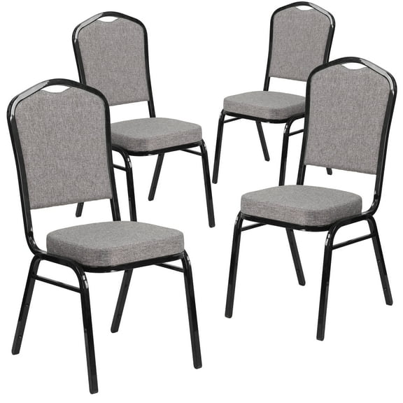 Flash Furniture 4 Pack HERCULES Series Crown Back Stacking Banquet Chair in Gray Fabric - Black Frame